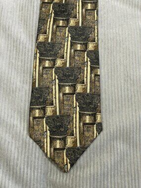 Vintage Structure 100% Silk Tie Architectural Greco-Roman Column Print Gold